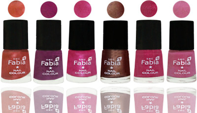 

FABIA 6pcs (6ml each) Glossy Shine Nail Polish Premium Collection for Wedding, Party, Collage Girls 218 Dark Peach-Shock Pink-Pink-Light Coffee-Magenta-Light Plum(Pack of 6)