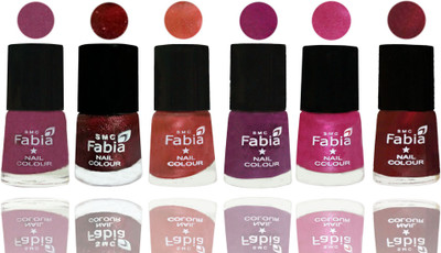 

FABIA 6pcs (6ml each) Glossy Shine Nail Polish Premium Collection for Wedding, Party, Collage Girls 125 Dark Cherry Blossom-Brick Red-Dark Peach-Shock Pink-Pink-Maroon(Pack of 6)