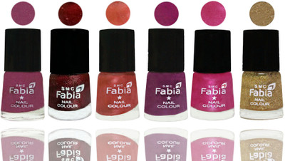 

FABIA 6pcs (6ml each) Glossy Shine Nail Polish Premium Collection for Wedding, Party, Collage Girls 150 Dark Cherry Blossom-Brick Red-Dark Peach-Shock Pink-Pink-Light Golden(Pack of 6)