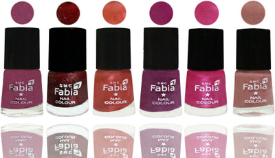 

FABIA 6pcs (6ml each) Glossy Shine Nail Polish Premium Collection for Wedding, Party, Collage Girls 122 Dark Cherry Blossom-Brick Red-Dark Peach-Shock Pink-Pink-Nude(Pack of 6)