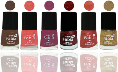 

FABIA 6pcs (6ml each) Glossy Shine Nail Polish Premium Collection for Wedding, Party, Collage Girls 49 Everglade-Light Peach-Dark Cherry Blossom-Brick Red-Dark Peach-Light Golden(Pack of 6)