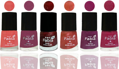 

FABIA 6pcs (6ml each) Glossy Shine Nail Polish Premium Collection for Wedding, Party, Collage Girls 63 Light Peach-Dark Cherry Blossom-Brick Red-Dark Peach-Shock Pink-Hot Magenta(Pack of 6)
