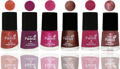 

FABIA 6pcs (6ml each) Glossy Shine Nail Polish Premium Collection for Wedding, Party, Collage Girls 214 Dark Peach-Shock Pink-Pink-Light Coffee-Magenta-Dark Red Chrome(Pack of 6)