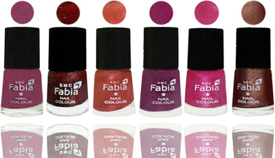 

FABIA 6pcs (6ml each) Glossy Shine Nail Polish Premium Collection for Wedding, Party, Collage Girls 104 Dark Cherry Blossom-Brick Red-Dark Peach-Shock Pink-Pink-Light Coffee(Pack of 6)