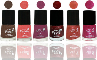 

FABIA 6pcs (6ml each) Glossy Shine Nail Polish Premium Collection for Wedding, Party, Collage Girls 18 Everglade-Light Peach-Dark Cherry Blossom-Brick Red-Dark Peach-Light Magenta(Pack of 6)