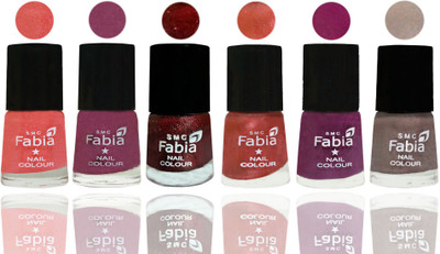 

FABIA 6pcs (6ml each) Glossy Shine Nail Polish Premium Collection for Wedding, Party, Collage Girls 65 Light Peach-Dark Cherry Blossom-Brick Red-Dark Peach-Shock Pink-Light Beige(Pack of 6)
