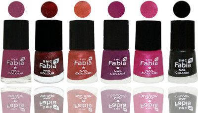

FABIA 6pcs (6ml each) Glossy Shine Nail Polish Premium Collection for Wedding, Party, Collage Girls 151 Dark Cherry Blossom-Brick Red-Dark Peach-Shock Pink-Pink-Black(Pack of 6)