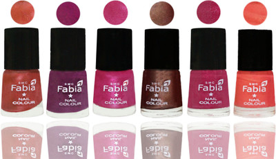 

FABIA 6pcs (6ml each) Glossy Shine Nail Polish Premium Collection for Wedding, Party, Collage Girls 215 Dark Peach-Shock Pink-Pink-Light Coffee-Magenta-Peach(Pack of 6)