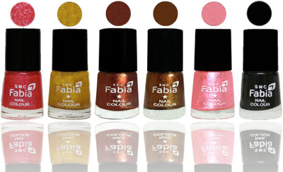 

FABIA 6pcs (6ml each) Glossy Shine Nail Polish Premium Collection for Wedding, Party, Collage Girls 257 Jerry Pink-Jerry Golden-Light Jerry Coffee-Dark Golden-Jerry Peach-Black(Pack of 6)