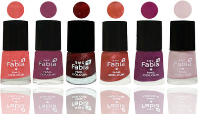 

FABIA 6pcs (6ml each) Glossy Shine Nail Polish Premium Collection for Wedding, Party, Collage Girls 73 Light Peach-Dark Cherry Blossom-Brick Red-Dark Peach-Shock Pink-Lychee(Pack of 6)