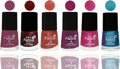 

FABIA 6pcs (6ml each) Glossy Shine Nail Polish Premium Collection for Wedding, Party, Collage Girls 112 Dark Cherry Blossom-Brick Red-Dark Peach-Shock Pink-Pink-Denim(Pack of 6)