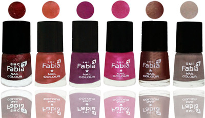 

FABIA 6pcs (6ml each) Glossy Shine Nail Polish Premium Collection for Wedding, Party, Collage Girls 164 Brick Red-Dark Peach-Shock Pink-Pink-Light Coffee-Light Beige(Pack of 6)