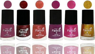

FABIA 6pcs (6ml each) Glossy Shine Nail Polish Premium Collection for Wedding, Party, Collage Girls 146 Dark Cherry Blossom-Brick Red-Dark Peach-Shock Pink-Pink-Jerry Golden(Pack of 6)