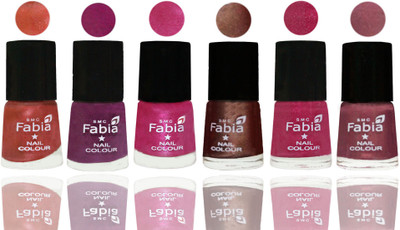 

FABIA 6pcs (6ml each) Glossy Shine Nail Polish Premium Collection for Wedding, Party, Collage Girls 213 Dark Peach-Shock Pink-Pink-Light Coffee-Magenta-Dusty Pink(Pack of 6)