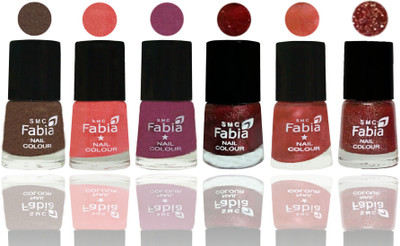 

FABIA 6pcs (6ml each) Glossy Shine Nail Polish Premium Collection for Wedding, Party, Collage Girls 43 Everglade-Light Peach-Dark Cherry Blossom-Brick Red-Dark Peach-Jerry Wine(Pack of 6)