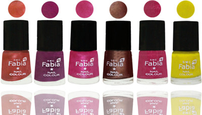 

FABIA 6pcs (6ml each) Glossy Shine Nail Polish Premium Collection for Wedding, Party, Collage Girls 237 Dark Peach-Shock Pink-Pink-Light Coffee-Magenta-Yellow(Pack of 6)