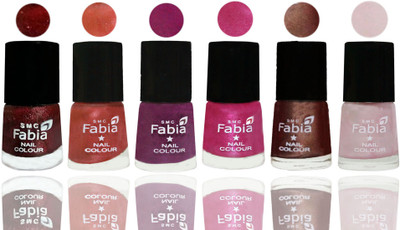 

FABIA 6pcs (6ml each) Glossy Shine Nail Polish Premium Collection for Wedding, Party, Collage Girls 172 Brick Red-Dark Peach-Shock Pink-Pink-Light Coffee-Lychee(Pack of 6)