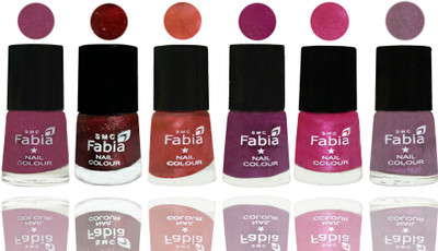 

FABIA 6pcs (6ml each) Glossy Shine Nail Polish Premium Collection for Wedding, Party, Collage Girls 126 Dark Cherry Blossom-Brick Red-Dark Peach-Shock Pink-Pink-Light Violet(Pack of 6)