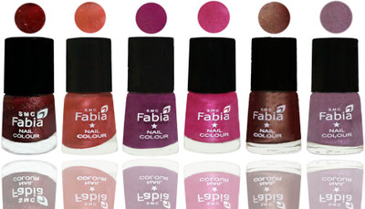 

FABIA 6pcs (6ml each) Glossy Shine Nail Polish Premium Collection for Wedding, Party, Collage Girls 175 Brick Red-Dark Peach-Shock Pink-Pink-Light Coffee-Light Violet(Pack of 6)