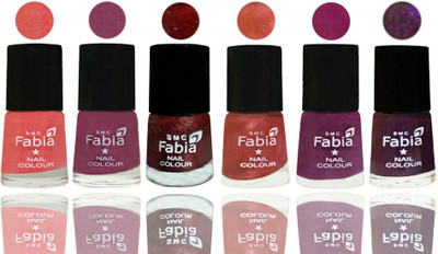 

FABIA 6pcs (6ml each) Glossy Shine Nail Polish Premium Collection for Wedding, Party, Collage Girls 87 Light Peach-Dark Cherry Blossom-Brick Red-Dark Peach-Shock Pink-Dark Purple(Pack of 6)