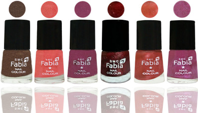 

FABIA 6pcs (6ml each) Glossy Shine Nail Polish Premium Collection for Wedding, Party, Collage Girls 26 Everglade-Light Peach-Dark Cherry Blossom-Brick Red-Dark Peach-Rani(Pack of 6)