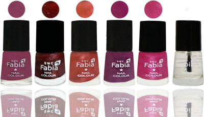 

FABIA 6pcs (6ml each) Glossy Shine Nail Polish Premium Collection for Wedding, Party, Collage Girls 153 Dark Cherry Blossom-Brick Red-Dark Peach-Shock Pink-Pink-Top Coat(Pack of 6)