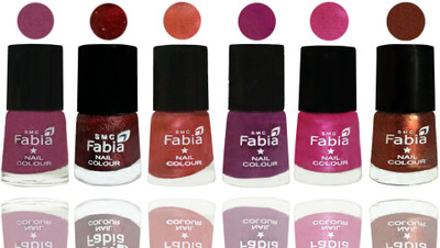 

FABIA 6pcs (6ml each) Glossy Shine Nail Polish Premium Collection for Wedding, Party, Collage Girls 147 Dark Cherry Blossom-Brick Red-Dark Peach-Shock Pink-Pink-Light Jerry Coffee(Pack of 6)
