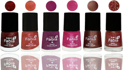 

FABIA 6pcs (6ml each) Glossy Shine Nail Polish Premium Collection for Wedding, Party, Collage Girls 193 Brick Red-Dark Peach-Shock Pink-Pink-Light Coffee-Jerry Wine(Pack of 6)