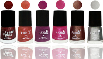 

FABIA 6pcs (6ml each) Glossy Shine Nail Polish Premium Collection for Wedding, Party, Collage Girls 191 Brick Red-Dark Peach-Shock Pink-Pink-Light Coffee-Silver(Pack of 6)