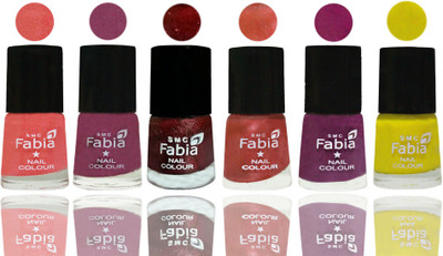 

FABIA 6pcs (6ml each) Glossy Shine Nail Polish Premium Collection for Wedding, Party, Collage Girls 90 Light Peach-Dark Cherry Blossom-Brick Red-Dark Peach-Shock Pink-Yellow(Pack of 6)