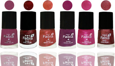 

FABIA 6pcs (6ml each) Glossy Shine Nail Polish Premium Collection for Wedding, Party, Collage Girls 130 Dark Cherry Blossom-Brick Red-Dark Peach-Shock Pink-Pink-Nude Pink(Pack of 6)