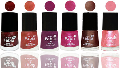 

FABIA 6pcs (6ml each) Glossy Shine Nail Polish Premium Collection for Wedding, Party, Collage Girls 198 Brick Red-Dark Peach-Shock Pink-Pink-Light Coffee-Jerry Peach(Pack of 6)