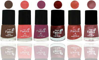 

FABIA 6pcs (6ml each) Glossy Shine Nail Polish Premium Collection for Wedding, Party, Collage Girls 13 Everglade-Light Peach-Dark Cherry Blossom-Brick Red-Dark Peach-Lip(Pack of 6)