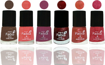 

FABIA 6pcs (6ml each) Glossy Shine Nail Polish Premium Collection for Wedding, Party, Collage Girls 05 Everglade-Light Peach-Dark Cherry Blossom-Brick Red-Dark Peach-Shock Pink Light(Pack of 6)