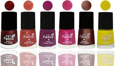 

FABIA 6pcs (6ml each) Glossy Shine Nail Polish Premium Collection for Wedding, Party, Collage Girls 189 Brick Red-Dark Peach-Shock Pink-Pink-Light Coffee-Yellow(Pack of 6)