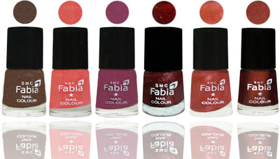 

FABIA 6pcs (6ml each) Glossy Shine Nail Polish Premium Collection for Wedding, Party, Collage Girls 33 Everglade-Light Peach-Dark Cherry Blossom-Brick Red-Dark Peach-Berry(Pack of 6)