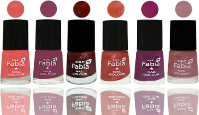 

FABIA 6pcs (6ml each) Glossy Shine Nail Polish Premium Collection for Wedding, Party, Collage Girls 81 Light Peach-Dark Cherry Blossom-Brick Red-Dark Peach-Shock Pink-Light pink(Pack of 6)