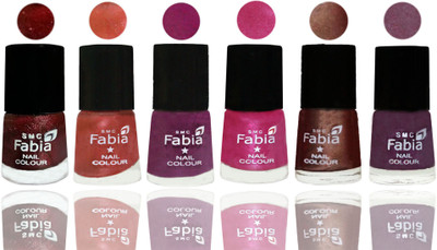

FABIA 6pcs (6ml each) Glossy Shine Nail Polish Premium Collection for Wedding, Party, Collage Girls 160 Brick Red-Dark Peach-Shock Pink-Pink-Light Coffee-Light Jam(Pack of 6)