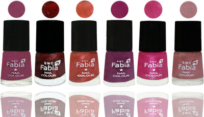 

FABIA 6pcs (6ml each) Glossy Shine Nail Polish Premium Collection for Wedding, Party, Collage Girls 131 Dark Cherry Blossom-Brick Red-Dark Peach-Shock Pink-Pink-Light pink(Pack of 6)