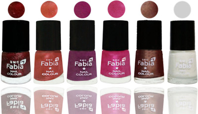 

FABIA 6pcs (6ml each) Glossy Shine Nail Polish Premium Collection for Wedding, Party, Collage Girls 201 Brick Red-Dark Peach-Shock Pink-Pink-Light Coffee-White(Pack of 6)
