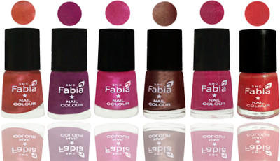 

FABIA 6pcs (6ml each) Glossy Shine Nail Polish Premium Collection for Wedding, Party, Collage Girls 205 Dark Peach-Shock Pink-Pink-Light Coffee-Magenta-Red Orange(Pack of 6)