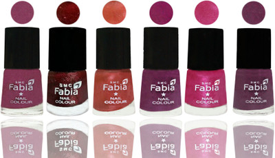 

FABIA 6pcs (6ml each) Glossy Shine Nail Polish Premium Collection for Wedding, Party, Collage Girls 139 Dark Cherry Blossom-Brick Red-Dark Peach-Shock Pink-Pink-Brinjal Purple(Pack of 6)
