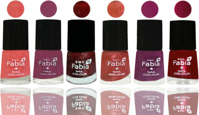 

FABIA 6pcs (6ml each) Glossy Shine Nail Polish Premium Collection for Wedding, Party, Collage Girls 85 Light Peach-Dark Cherry Blossom-Brick Red-Dark Peach-Shock Pink-Dark Magenta(Pack of 6)