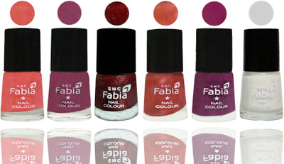 

FABIA 6pcs (6ml each) Glossy Shine Nail Polish Premium Collection for Wedding, Party, Collage Girls 102 Light Peach-Dark Cherry Blossom-Brick Red-Dark Peach-Shock Pink-White(Pack of 6)