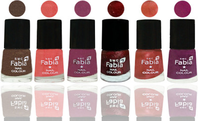 

FABIA 6pcs (6ml each) Glossy Shine Nail Polish Premium Collection for Wedding, Party, Collage Girls 01 Everglade-Light Peach-Dark Cherry Blossom-Brick Red-Dark Peach-Shock Pink(Pack of 6)
