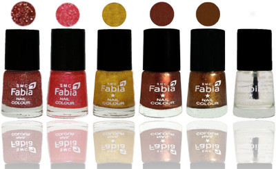 

FABIA 6pcs (6ml each) Glossy Shine Nail Polish Premium Collection for Wedding, Party, Collage Girls 254 Jerry Wine-Jerry Pink-Jerry Golden-Light Jerry Coffee-Dark Golden-White(Pack of 6)