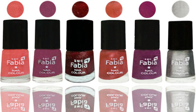 

FABIA 6pcs (6ml each) Glossy Shine Nail Polish Premium Collection for Wedding, Party, Collage Girls 92 Light Peach-Dark Cherry Blossom-Brick Red-Dark Peach-Shock Pink-Silver(Pack of 6)
