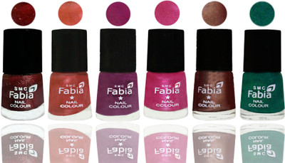 

FABIA 6pcs (6ml each) Glossy Shine Nail Polish Premium Collection for Wedding, Party, Collage Girls 192 Brick Red-Dark Peach-Shock Pink-Pink-Light Coffee-Green(Pack of 6)