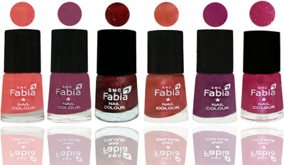

FABIA 6pcs (6ml each) Glossy Shine Nail Polish Premium Collection for Wedding, Party, Collage Girls 69 Light Peach-Dark Cherry Blossom-Brick Red-Dark Peach-Shock Pink-Light Magenta(Pack of 6)