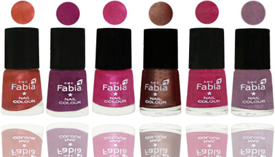 

FABIA 6pcs (6ml each) Glossy Shine Nail Polish Premium Collection for Wedding, Party, Collage Girls 223 Dark Peach-Shock Pink-Pink-Light Coffee-Magenta-Light Violet(Pack of 6)